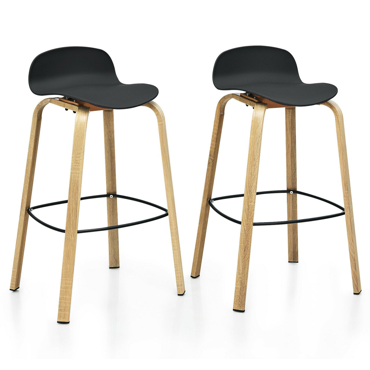Costway Set of 2 Barstools Modern 30inch Pub Chairs w/Low Back & Metal Legs Black